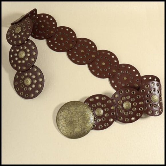 Western Disc Belt Boho Chunky Concho PU Leather Wide Belt for Dresses Jeans - Picture 3 of 6